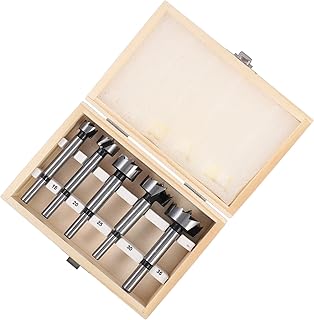 Didiseaon 5pcs Forstner Drill Bits Set Woodworking Hinge Cutter Round Shank Multi-Tooth Steel Drill Bits in Wooden Case for Wood and Plastic Cutting