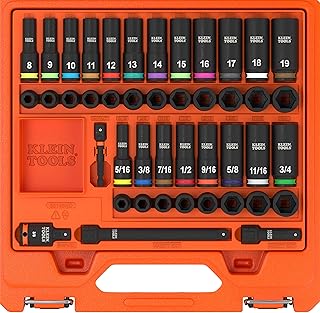 Klein Tools 65148HD KNECT Deep-Well and Shallow Impact Socket Set, 3/8-Inch Drive, SAE and Metric, 44-Piece Tool Set, Impact Driver, Swivel Adapter, Wrench Extensions, Removable Socket Organizer