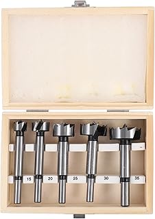5-pcs Multi-Tooth Forstner Drill Bit Set Round Shank for Woodworking, Small Wood and Plastic Drilling, Hard Wood Hole Cutter with Wooden Storage Box