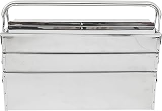 Stainless Steel Folding Tool Box 3-tier Cantilever Toolbox Portable Household Tools Storage Case Handheld Organizer for Garage and Workshop