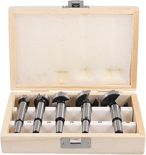 5-pcs Multi-Tooth Forstner Drill Bits Set Round Steel Shank for Woodworking, Hinge Cutting, and Precise Wood Hole Drilling, Suitable for Hardwood, Softwood, and Plywood Use