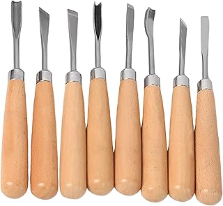 Beech Wood Carving Chisel Set, 8 Pcs, Sk5 Steel Carved Wood Chisels With Metal Hoops, Gouges, In Case, 9.1 X 7.1 X 1.2 In / 23 X 18 X 3 Cm