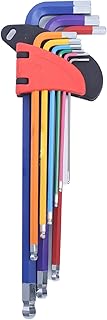 Metric Hex Key Set 9-Piece, Ball End, Steel, Color Coded With Long Arm For Repair, Assembly