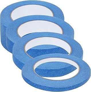 Blue Painter Tape 4 Rolls Set – Multi-Width (8mm, 15mm, 25mm, 50mm) Masking Tape for Painting, DIY Crafts, and Vehicle Spray Masking, Clean Removal, 50 Meters Each Roll