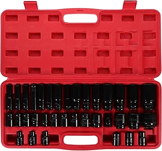 35pcs Electric Impact Socket Set Hex Drive Carbon Steel with Case, Screwdriver Replacement Bit and Sturdy Bit Socket for Power Tools and Handheld Screwdrivers