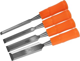 4pcs Wood Carving Chisel Set with Plastic Handle High Carbon Steel Flat Tip Hand Carving Chisels for Woodworking and Carpentry