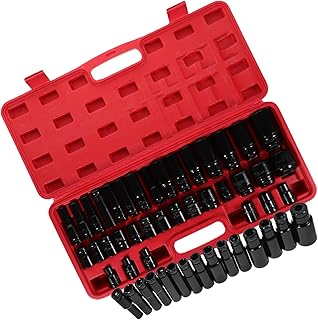 35pcs Electric Impact Socket Set with Carbon Steel Hex Bit Sockets in Plastic Case, Sturdy Screwdriver Bit Parts for Power Tools and Vehicle Maintenance