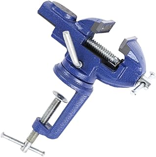 Rotating Small Bench Vise 50mm with Swivel Base Clamp-on Table Vise Fixed Repair Tool for Woodworking Teaching and Home Use